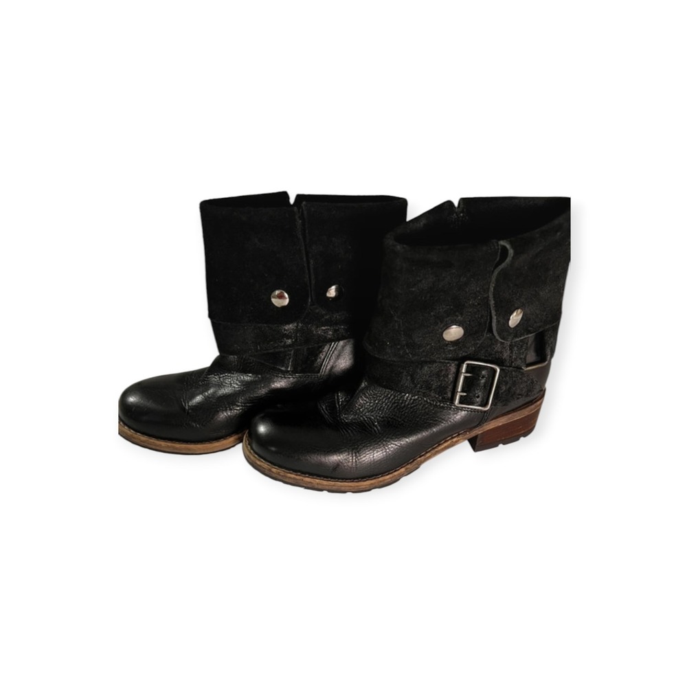 Clarks Black Leather Suede Cuff Moto‎ Ankle Boots 7.5 Boho Western Biker Fall